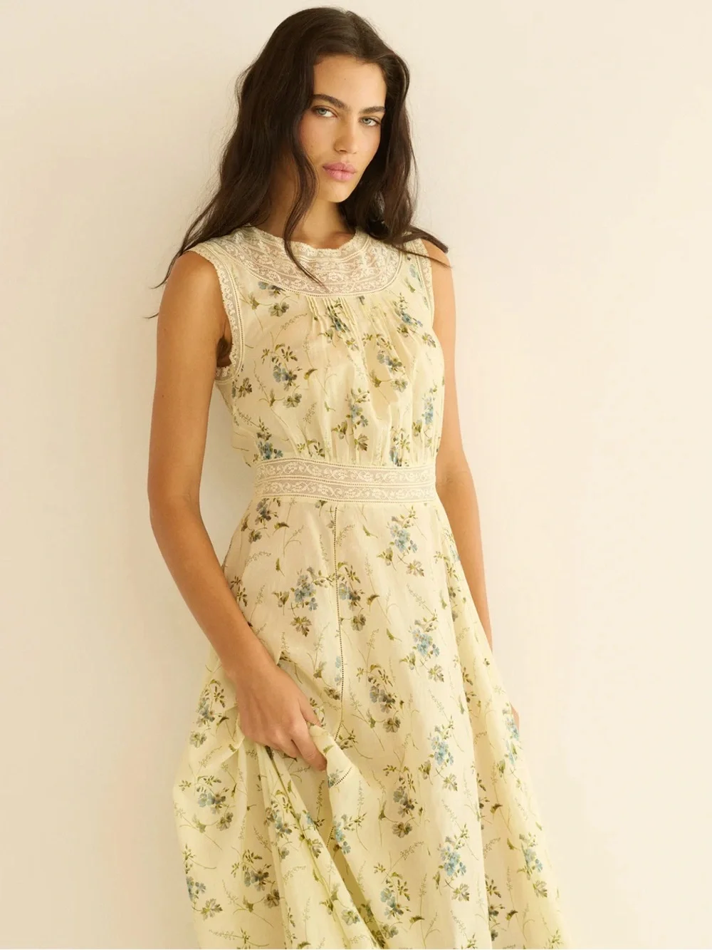 Doén Liliane Dress in Sunshine Prairie Rose Butter Yellow/Cream Dress - Picture 2 of 4